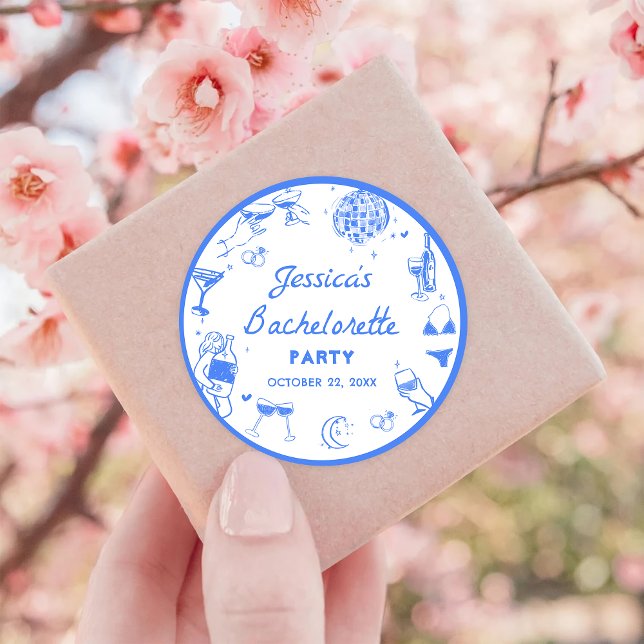 Sticker Rond Blue Disco Cocktail Bachelorette Party (Créateur téléchargé)