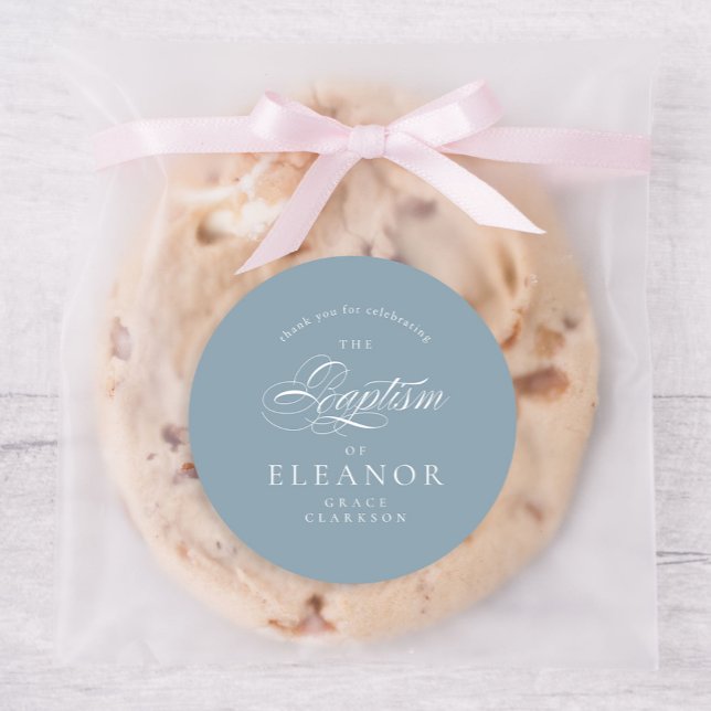 Sticker Rond Blue Elegant Calligraphie Baptême Merci (Créateur téléchargé)