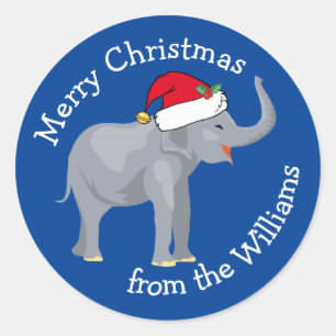 Sticker Rond Blue Elephant Funny Custom Christmas Cadeau