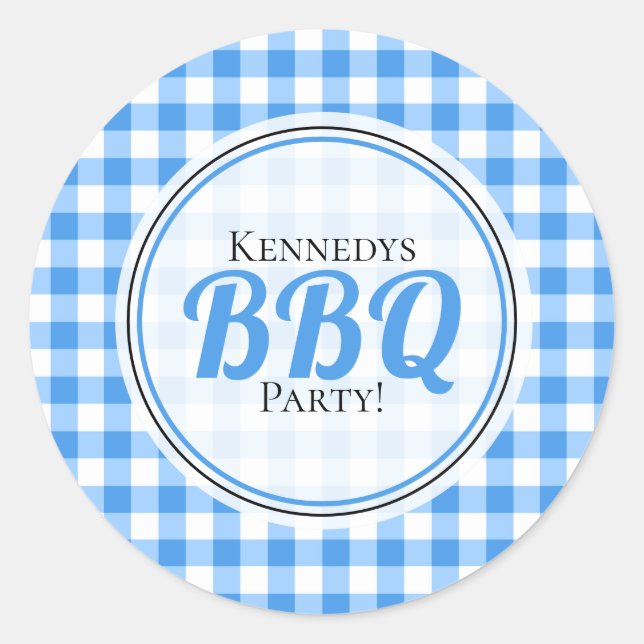 Sticker Rond Blue En vichy Family Party BBQ (Devant)