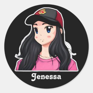 Sticker Rond Blue Eyed Black Hair Anime Girl Personnalisé