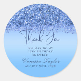 Sticker Rond Blue Faux Parties scintillant Sweet 16 Anniversair