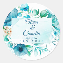 Sticker Rond Blue Floral Beach Hawaiian Mariage/fiançailles