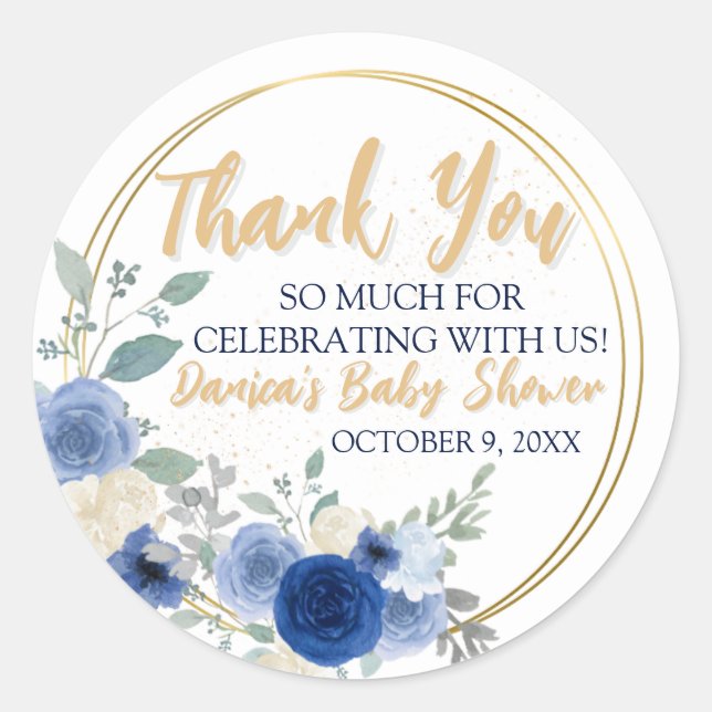 Sticker Rond Blue Floral & Gold Classic RounSticker Classic Rou (Devant)