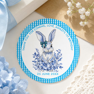 Sticker Rond Blue Floral Rabbit 1er anniversaire pour les enfan