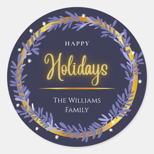 Sticker Rond Blue Gold Cute Joyeuses fêtes Joyeux Noël (Devant)
