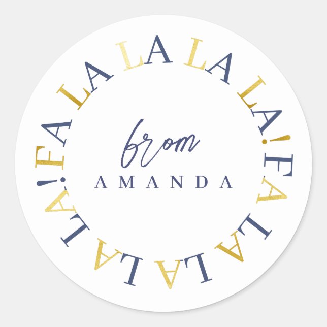 Sticker Rond Blue Gold Fa Noël La La ID1009 (Devant)