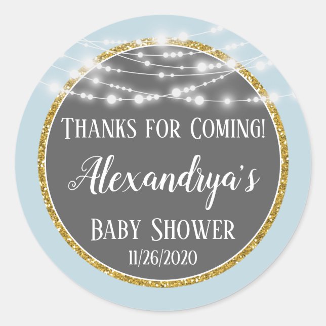 Sticker Rond Blue Gold Merci Pour Les Balises Favoris Baby show (Devant)
