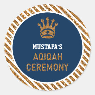 Sticker Rond Blue Gold Royal Crown Prince Aqiqah