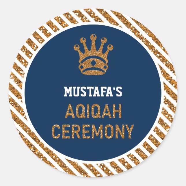 Sticker Rond Blue Gold Royal Crown Prince Aqiqah (Devant)