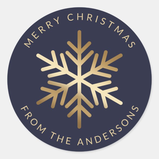 Sticker Rond Blue Gold Snowflake Family Merry Christmas (Devant)