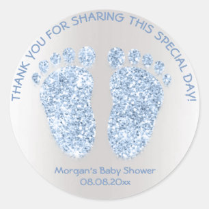 Sticker Rond Blue Grey Boy Parties scintillant Pieds Baby showe