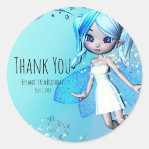 Sticker Rond Blue Haired Fairy Girls Anniversaire Fête Favorise