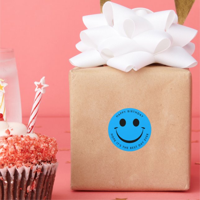 Sticker Rond Blue Happy Face Anniversaire (Fête)