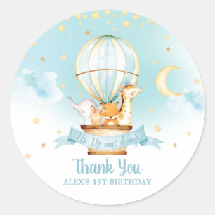 Sticker Rond Blue Hot Air Balloon Animaux Anniversaire Fête Fav