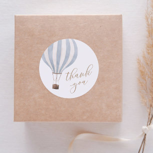 Sticker Rond Blue Hot Air Balloon Boy Baby Shower Thank You