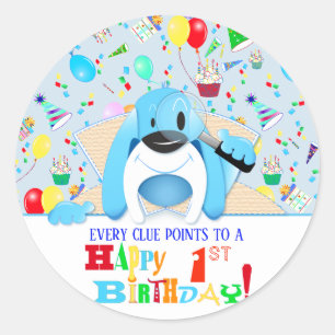 Sticker Rond Blue Hound Chien Mystery Détective Anniversaire