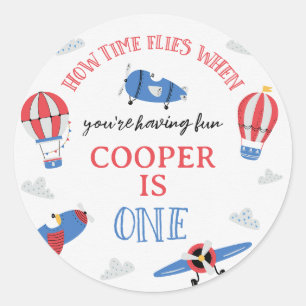 Sticker Rond Blue How Time Vol Avion 1er Anniversaire