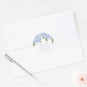 Sticker Rond Blue Hydrangea Flowers Adresse personnalisée