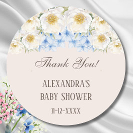 Sticker Rond Blue Hydrangea Jardin Floral Baby shower Merci
