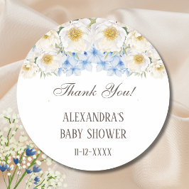 Sticker Rond Blue Hydrangea Jardin Floral Baby shower Merci