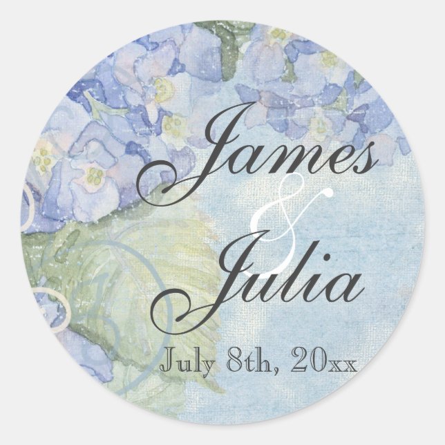 Sticker Rond Blue Hydrangea, phoque Mariage (Devant)