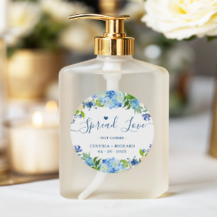 Sticker Rond Blue Hydrangeas Floral Wedding Favor Sanitizer