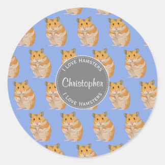 Sticker Rond Blue I love Hamsters Hamster Motif