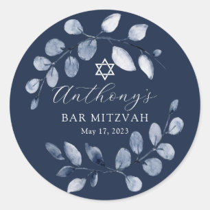 Sticker Rond Blue Leaf Bar Mitzvah