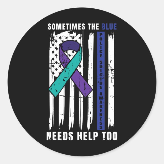 Sticker Rond Blue Lives Police Suicide Sensibilisation Loi d'ap (Devant)