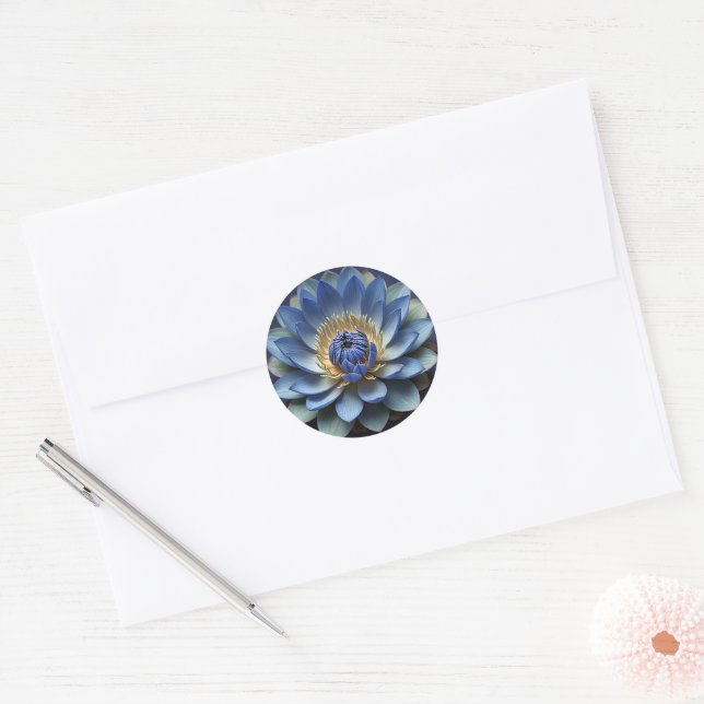Sticker Rond Blue Lotus Flower Spirituel Zen Art (Enveloppe)