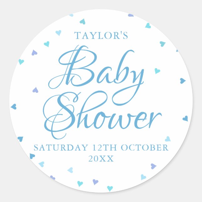Sticker Rond Blue Love Hearts Baby Boy douche / Sprinkings (Devant)