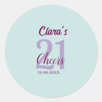 Sticker Rond blue mauve cheers 21st birthday add name date