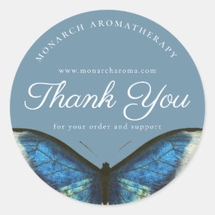 Sticker Rond Blue Merci Élégant Papillon d'affaires personnalis