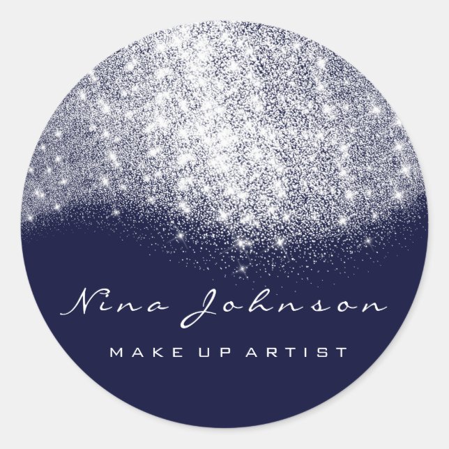 Sticker Rond Blue Navy Argent Gris Parties scintillant Maquilla (Devant)