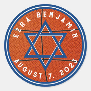Sticker Rond Blue Orange Basketball Thème Bar Mitzvah