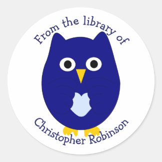 Sticker Rond Blue Owl Design Bookplate