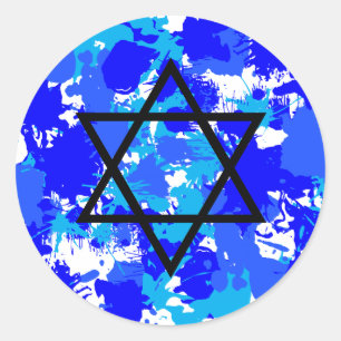Sticker Rond Blue Paint Splatter Étoile juive