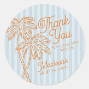 Sticker Rond Blue Palm Spring Pastel Beach Anniversaire Privilé