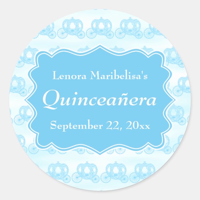 Sticker Rond Blue Pastel Carriages Quinceanera (Devant)