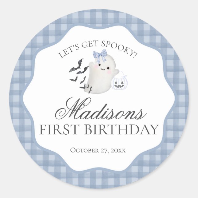 Sticker Rond Blue Pastel Little Boo Fantôme Anniversaire Sceau  (Devant)