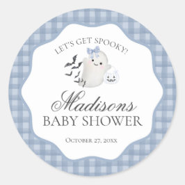 Sticker Rond Blue Pastel Little Boo Ghost Baby Shower Seal