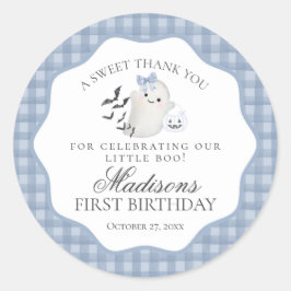 Sticker Rond Blue Pastel Little Boo Ghost Birthday Party Favor