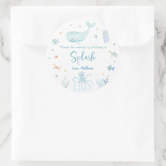 Sticker Rond Blue Pastel Under the Sea Merci d'anniversaire (Sac)