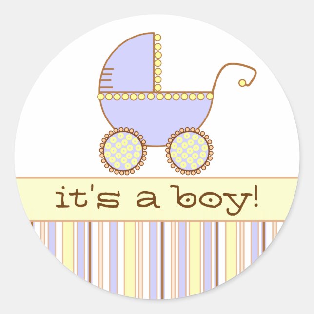 Sticker Rond Blue Pram - C'est un garçon ! (Devant)