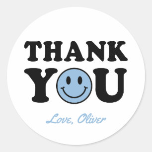 Sticker Rond Blue Preppy Smile Un Cool Dude Merci