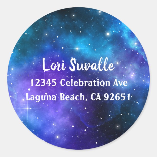 Sticker Rond Blue Purple Aquarelle Galaxy Adresse de retour (Devant)