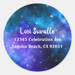 Sticker Rond Blue Purple Aquarelle Galaxy Adresse de retour