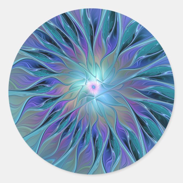 Sticker Rond Blue Purple Flower Dream Abstrait Fractal Art (Devant)