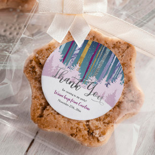 Sticker Rond Blue Purple Silver Forêt neige hiver Anniversaire